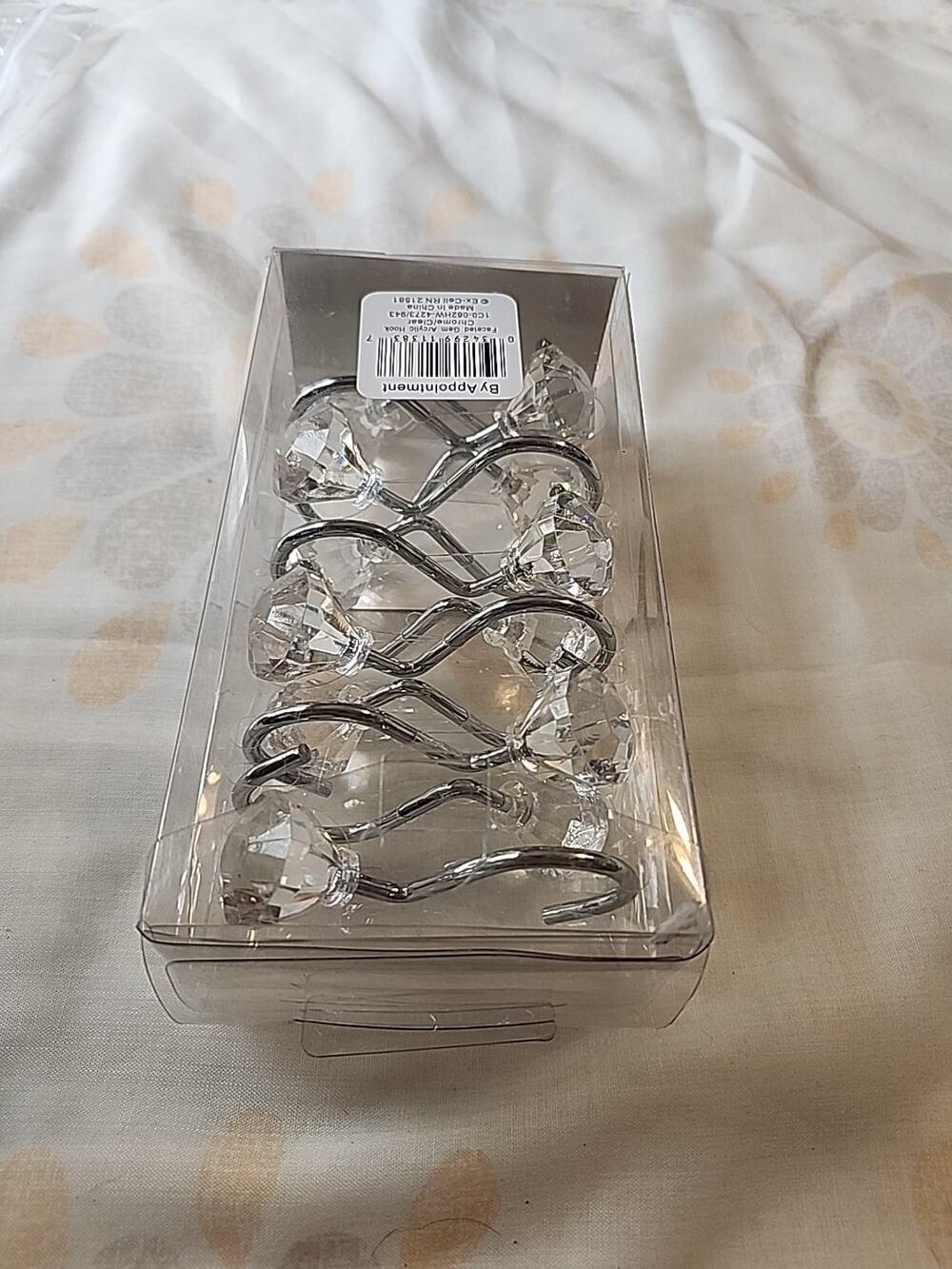 By Appointment Set of 12 Shower Curtain Acrylic Hooks Chrome Large Faceted Gem